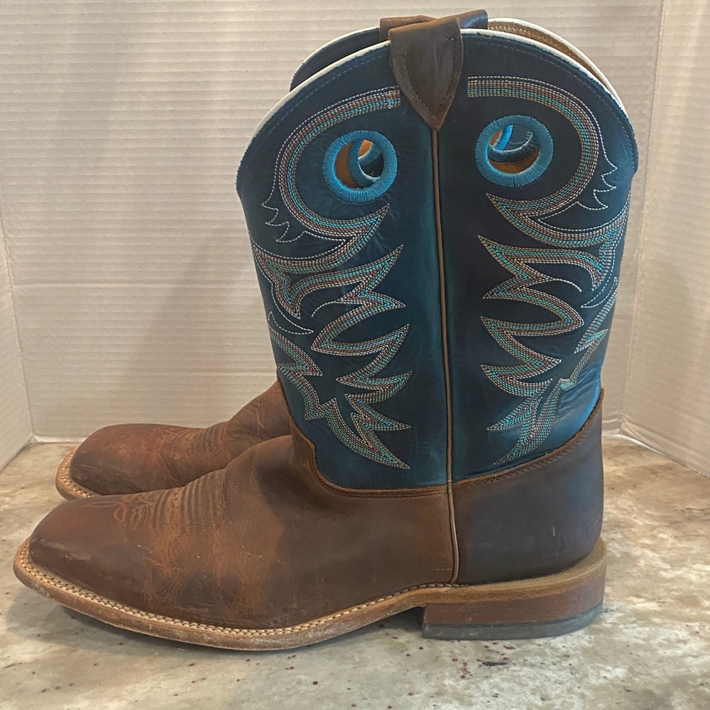 Justin Men's Squared Toe Cowboy Boots - Brown and Blue